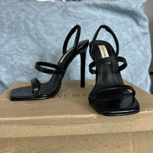 Steve Madden Glossy Black Strappy Heels
